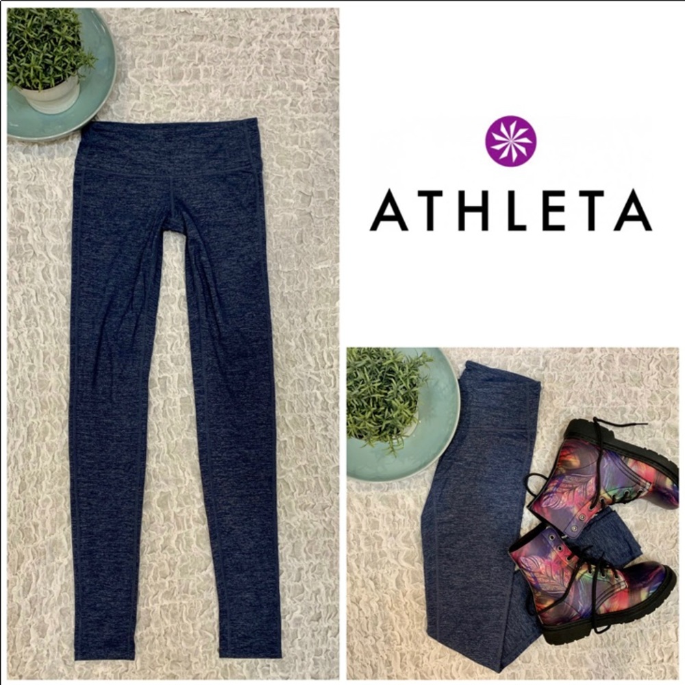 Athleta Shimmer Chaturanga Running Tights Yoga Barre Leggings Blue XS Gym Wear